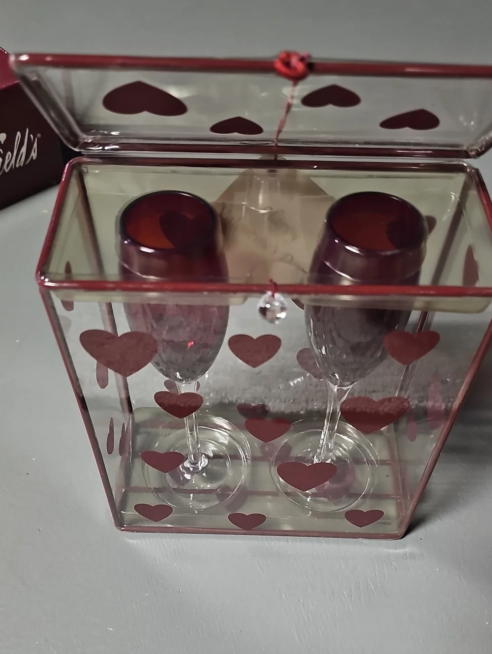 VTG Marshall Fields Red Heart Champagne Flutes Set Of 2 Rare Find NWT